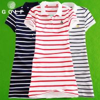 Golf Dress Women Summer 2023 New Polo Skirt Mid-Length Slim Paul Lapel Striped Short Sleeve Skirt 2023№