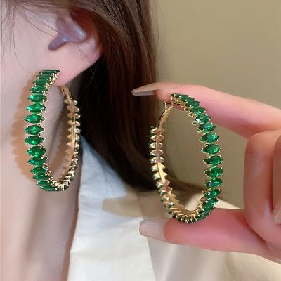 【YP】 Round Hoop Earrings for Gold Color Big Paved CZ Jewelry