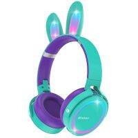 Rabbit Ear Headphones, LED Lights Computer Headphones, Headset Bluetooth 5.0 Headphones, Support TF Card