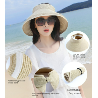 2023ผู้หญิง Sun หมวก Roll Up Visor กว้าง Brim Straw หมวกฤดูร้อนพับ Packable UV ป้องกันหมวกสำหรับ Beach Travel Bonnet