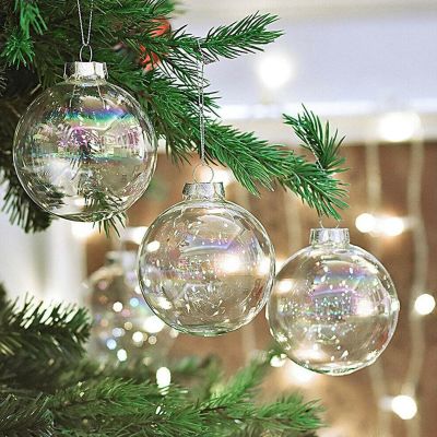 Glass Hanging Ball Christmas Tree Hanging Ornaments Ball Decoration Ball Sphere Christmas Transparent Rainbow Ball Pendant W1A4