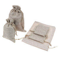 5ขนาด5Pcs ผ้าลินิน Jute Sacks Drawstring ของขวัญกระเป๋า Organza ขวดไวน์ Cover Wrap ของขวัญกระเป๋า Home Storages งานแต่งงานวันเกิด