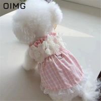 OIMG Pet Clothes Spring Summer New Plaid Small Dogs Skirt Traction Button Slip Dress Teddy Bichon Dogs Cats Out Thin Clothing Dresses