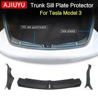 AJIUYU For Tesla Model 3 Y Car Trunk Sill Plate Protector TPE Rubber Boot Loading Guards Cover + ABS Sides Bar Fender Cables Converters