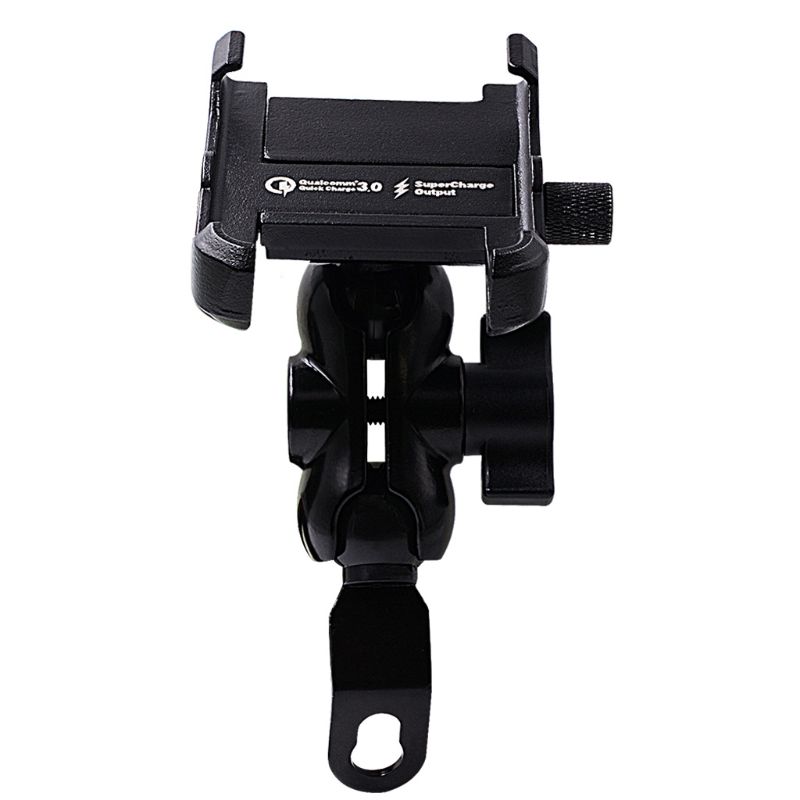 Waterproof Metal Motorcycle Smart Phone Mount with QC 3.0 USB Quick Charger Motorbike Mirror Handlebar Stand Holder for Samsung 4.3-6.7 inch Mobile Phone