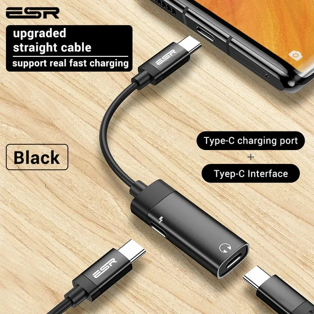 ESR USB C DAC Adapter 2 in 1 Type C to 3.5 Earphone Adapter Audio Typec to Earphone 3mm Jack