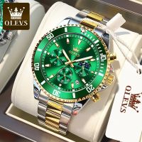 OLEVS Mens Watch Quartz Waterproof Luminous Stainless Steel Watch Green Sport Date Moon phase Wrist Watch for Men Reloj hombres