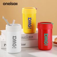 ONEISALL Thermal Flask แก้วกาแฟสูญญากาศ Tumbler ขวด340ML/420ML พร้อมฟางสแตนเลสถ้วยน้ำดื่ม Leak-Proof