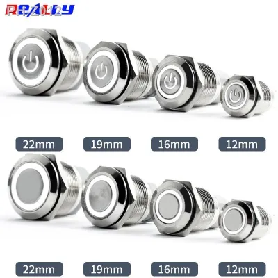 12mm 16mm 19mm 22mm Flat Head Led Metal Button Waterproof Button Automatic Reset Momentary Latching Power Symbol Switch 12V 24V
