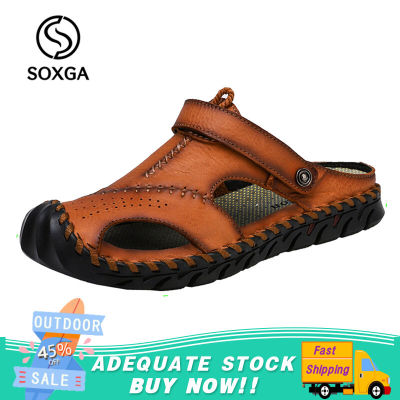SOXGA รองเท้าแตะรองเท้าหนังแท้สำหรับช่วงฤดูร้อนลำลองสำหรับผู้ชาย,รองเท้าแตะชายหาดโรมันใส่สบายรองเท้าแตะผู้หญิงพื้นนุ่มฤดูร้อนสำหรับกลางแจ้งไซส์ใหญ่38-46