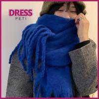 PETI DRESS นุ่มนุ่มๆ ผ้าพันคอแคชเมียร์ฤดูหนาว สีทึบทึบ อบอุ่นและอบอุ่น ผ้าคลุมไหล่แบบพัน ของใหม่ หนาขึ้น ผ้าพันคอพู่ยาว สำหรับผู้หญิง