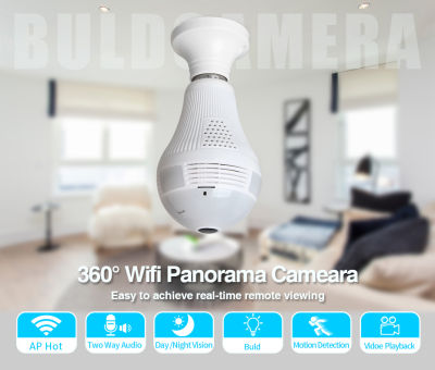 ไฟ LED ไร้สาย WIFI กล้องรักษาความปลอดภัยบ้าน WiFi กล้องฟิชอายหลอดโคมไฟกล้อง IP สองทางเสียงซม.V2