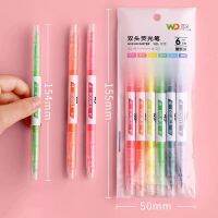 6 Pcs/set Creative double-headed highlighter markers DIY Album diary student stationery marker pen graffiti hand account pen