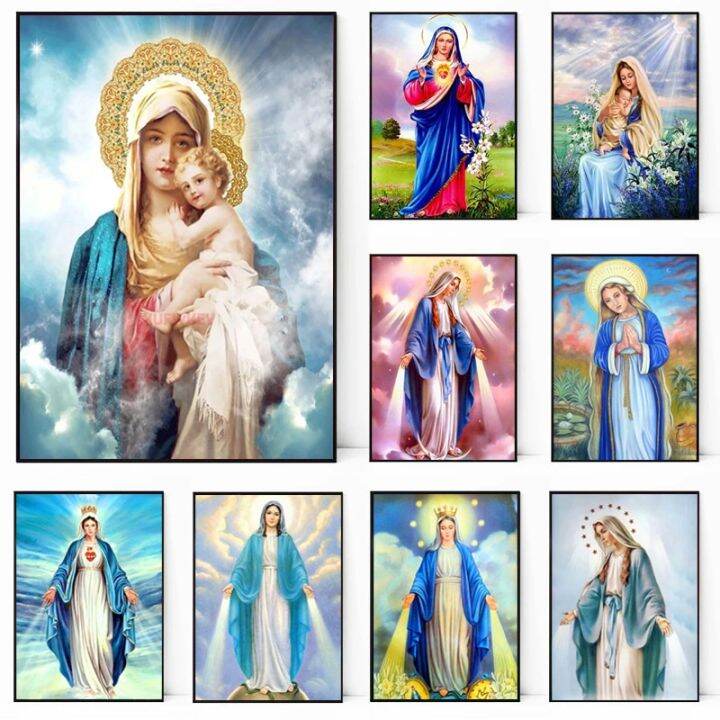 Agama Christ Holy Light Cross Virgin Mary lukisan kanvas gambar seni ...