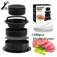 3 in 1 Burger Press Patty Stuffed Burger Maker with 100 Pcs Burger Paper Non Stick Sliders Beef Burger Press - Black