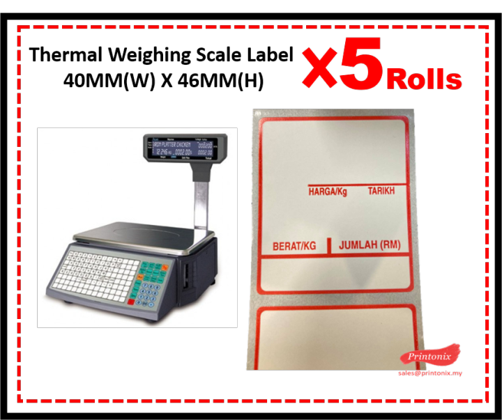 **5 ROLLS** Thermal 40mm x 46mm weighing scale label barcode label Lazada