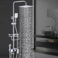 【LZ】○☽✶  Sistema de chuveiro quente e fria conjunto torneiras do banheiro fixado na parede banho chrome spa chuvas chuveiros mixer latão moderno chuva douche kit