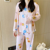 CAIYIER New Spring Autumn Pink Women Pajamas Set Cute Cartoon Girls Korean Nightwear Long Sleeve Trousers Lounge Sleepwear M-2XL