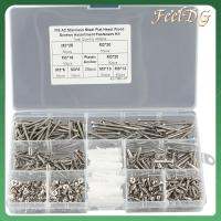 FEELDG 420Pcs เหล็กไร้สนิม สกรูไม้หัวแบน M3 Phillips ไดรฟ์หัว countersunk ชุดอุปกรณ์ยึด การแตะด้วยตัวเอง เงินสีเงิน สกรูคละแบบ เฟอร์นิเจอร์สำหรับตกแต่ง