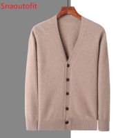 Mens Cardigan Autumn and Winter Mink Cashmere Sweater Basic V-Neck Casual Mens Clothing Solid Color Simple Tops Small Shirt