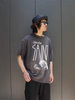 23SS ใหม่ เสื้อยืดสีเทา Washed Saint Michael ผู้ชายผู้หญิง Hip-Hop T เสื้อ Tee Tops