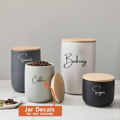 ∈✒ Decal Only 8Pcs Kitchen Organization Canister Jar Labels Sticker Decal Tea Coffee Sugar Baking Salt Rice Reaturant Vinyl Decor