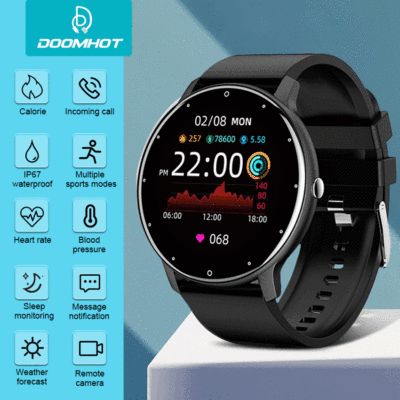 DoomHot สมาร์ทดูกิจกรรมติดตามอัตราการเต้นหัวใจวัดความดันโลหิตผู้ชายผู้หญิงเต็มหน้าจอสัมผัสกีฬาออกกำลังกายโทรนาฬิกา IP67นาฬิกากันน้ำบลูทูธนาฬิกานอนหลับสำหรับ Android