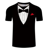 2023 Customized Fashion ▪¤☎Bow Tie 3d T-shirt Summer Mens Shirt Tuxedo Retro Tie Suit 3d Printed T-shirt Casual Short-s，Contact the seller for personalized customization