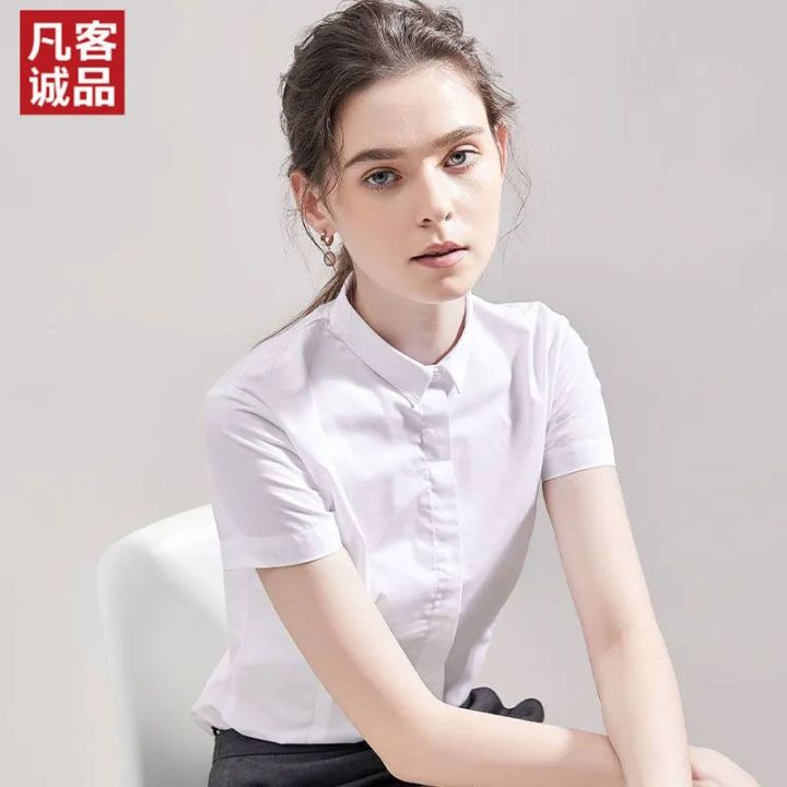 white-shirt-han-edition-commuter-professional-female-short-sleeved-2023-new-dress-smock-v-neck-interview-tooling-coat