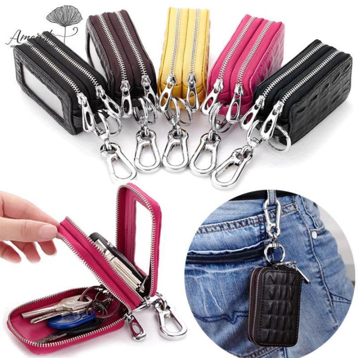 amart-แฟชั่น-carkey-คู่ซิปผู้หญิงผู้ชาย-multi-functionl-ของแท้กระเป๋าหนังพวงกุญแจที่ใส่กุญแจเปลี่ยนกระเป๋าใส่เหรียญกระเป๋าสตางค์