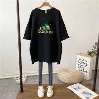 Women 100% Cotton ADIDASe ไทรอยด์เสื้อยืดยาวปานกลางเสื้อลำลองหลวม