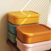 【CW】 3 Parts Silicone Fresh-Keeping Bento Fruit Salad Storage Bowl Sealed Rectangle Lunchbox with Lid