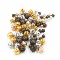 4/6/8/10mm Hollow Ball Flower Beads Metal Charms Gold Color  /Silver Plated Rhodium Filigree Spacer Beads For Jewelry Making Beads