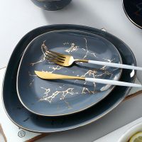 New Nordic style ceramic Phnom Penh plate golden marbling tableware Western plate steak plate rice bowl salad bowl