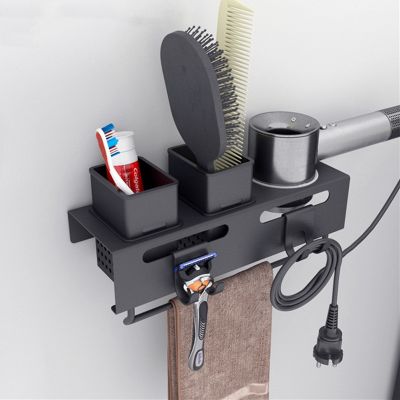 Aluminium Shelf Wall Mounted Razor Comb Hair Stick Holder Hair Dryer Bracket Shower Room Storage Shelves With Hooks Towel Bar