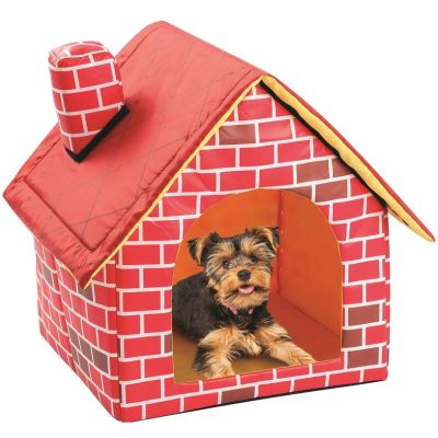 ♬Portable Brick Pet House With Chimney Warm บ้านแมวนุ่มเสือดาวพับได้สุนัขสตรอเบอร์รี่ถ้ำสัตว์ถ้ำ Nest