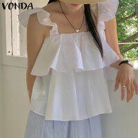 (จัดส่งฟรี)Fancystyle VONDA เสื้อกล้ามผู้หญิงสายรัดแบบมีสไตล์สองชั้นแต่งระบายคอสี่เหลี่ยมแขนกุดสำหรับวันหยุด