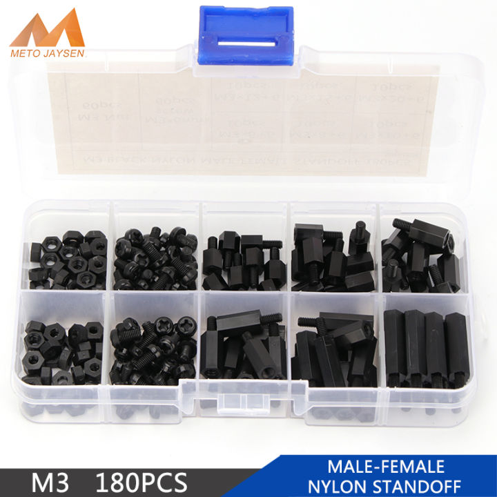 Nylon M3 Hex Standoff Kit with Screws Nuts and Spacers (Black / 180pcs