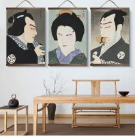 1ชิ้นญี่ปุ่น Ukiyoe สำหรับภาพวาดผ้าใบโปสเตอร์และพิมพ์ตกแต่ง Wall Art Home Decor ไม้แขวน Scroll