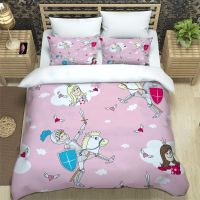 Caldwelllj Cartoon Pink Animals HD Print Bedding Set，boy King Size Set，girls Bed Double Duvet Covers Pillowcase Set