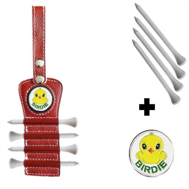 leather-golf-tee-holder-with-4-pcs-wood-tee-1-magnet-ball-marker-hook-to-belt-bag-towels