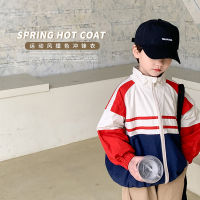 Childrens 2023 spring coat boys and girls handsome contrast color zipper cardigan baby sports style casual shell jacket tide