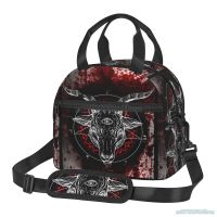 ❃■ Pentagram With Demon Baphomet Satanic Goat Head Insulated Lunch Bag Portable Bento Fruits Fresh Storage Pouch Thermal Tote Bags