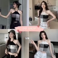 DD SHOPพร้อมส่ง 6892 เสื้อคล้องคอไหมพรม เซ็กซี่น่ารักๆเท่ๆลายตารางสีสวย