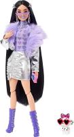 Barbie Extra Doll and Accessories with Black Hair, Lavender Lips, Metallic Silver Jacket and Pet Dalmatian Puppy HHN07 ตุ๊กตาพิเศษตุ๊กตาบาร์บี้และเครื่องประดับที่มีผมสีดำริมฝีปากลาเวนเดอร์แจ็คเก็ตสีเงินเมทัลลิกและ HHN07สัตว์เลี้ยงดัลเมเชี่ยน