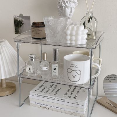 [COD] Transparent acrylic shelf desktop increased dormitory sundries overlay storage office station cup