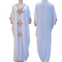 White Maxi Dress Swimsuit Cover up 2021 V neck Gold Embroidery Long Dress Robe Plage Kaftan Sarong Beachwear Pareo Cover-up