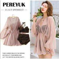 Womens three-piece swimsuit with sun protection gauze clothes swimsuitnew split y covering belly thin conservative Korean ins style hot spring bathing suitPakaian renang tiga potong perempuan dengan pakaian gauz