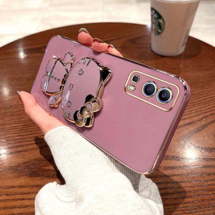 folding-makeup-mirror-phone-case-for-vivo-y72-5g-y52-5g-case-fashion-cartoon-cute-cat-multifunctional-bracket-plating-tpu-soft-cover-casing