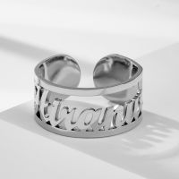 Teamer Stainless Steel Customized Name Rings for Women Men Personalized Wide Hollow Letter Ring Adjustable Wedding Lover Jewelry2023